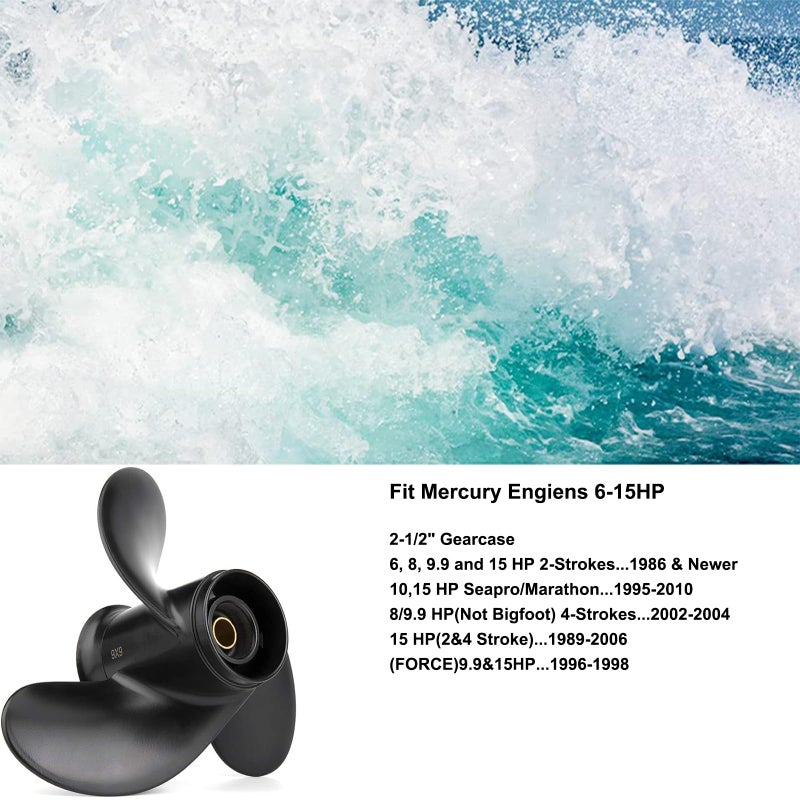 Qiclear 9 x 9 Pitch 48-828156A12 Upgrade Aluminum Outboard Boat Propeller for Mercury Motos 6/8/9.9/10/15HP,8 Spline Tooth,RH, 2-1/2" Gearcase - Image 5